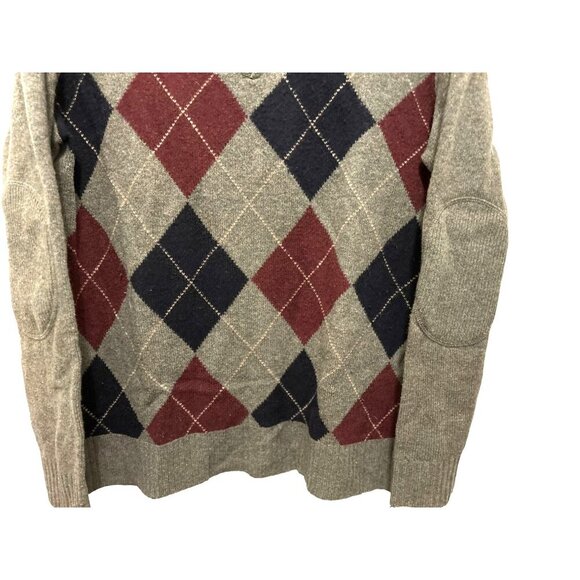 J.Crew Lambswool Sage Argyle 1/4 Zip Sweater Preppy Pullover Size Med - Picture 6 of 9